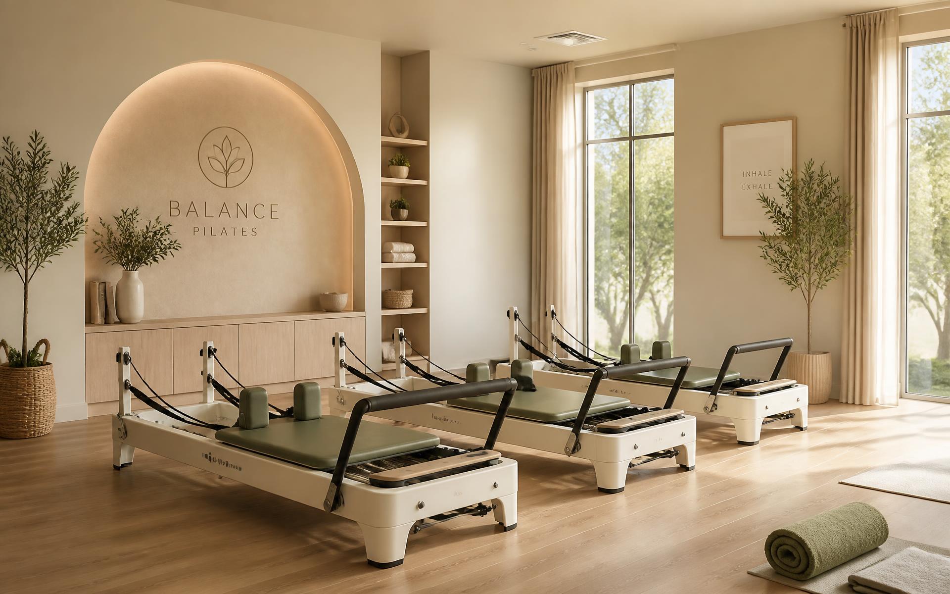 Interno dello studio Feel Good con tre reformer professionali e luce naturale